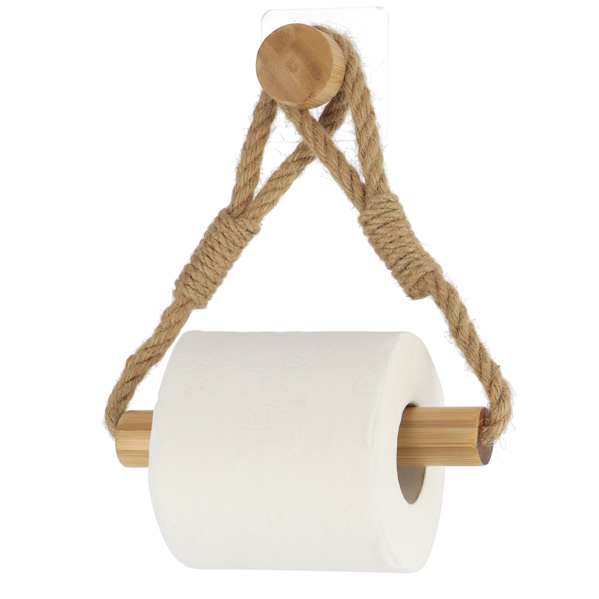 Dérouleur de papier toilette adhésif bambou et corde Easy Chic Naturel -  Déco salle de bain - Eminza
