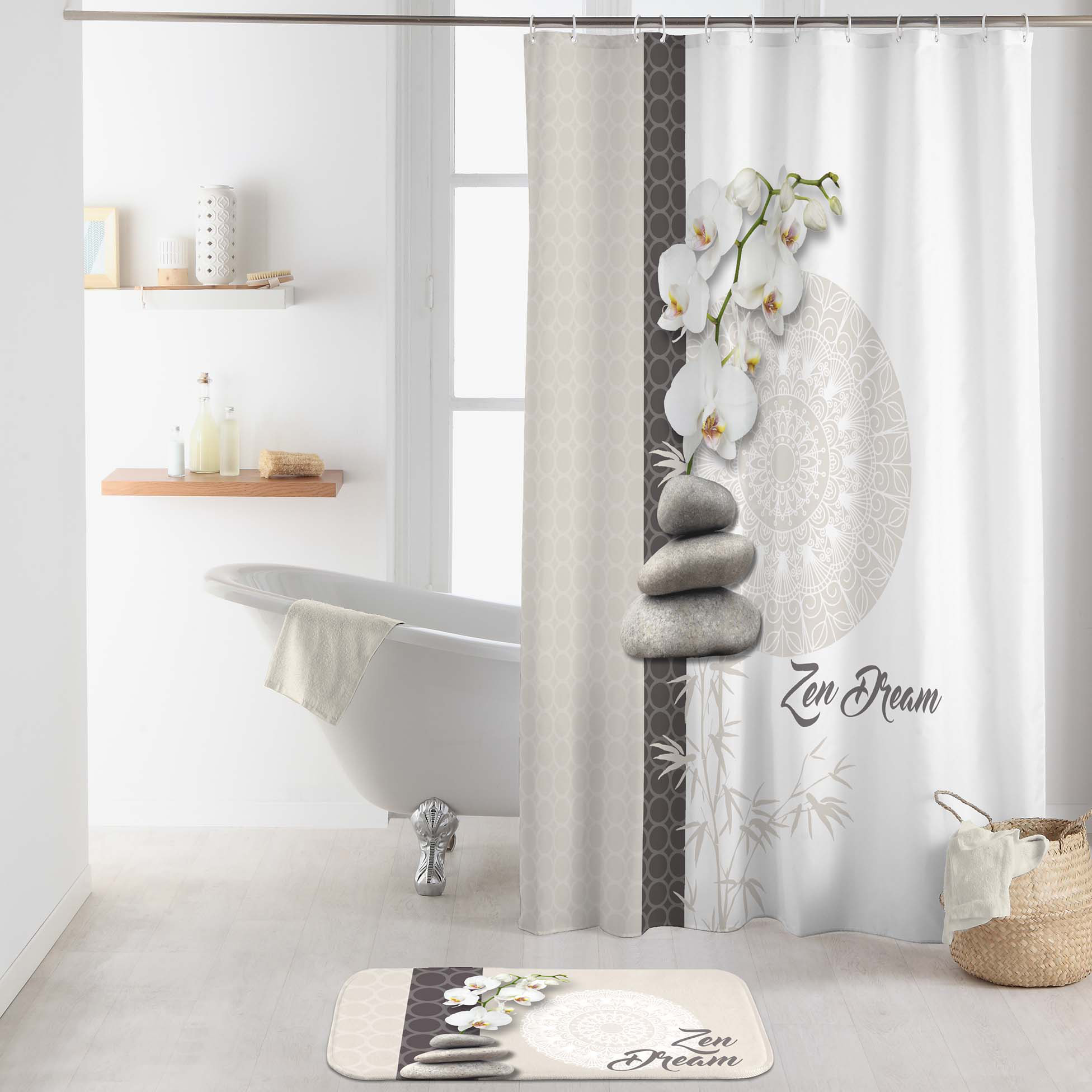 Rideau de douche (200 cm) Orchizen Blanc - Déco salle de bain