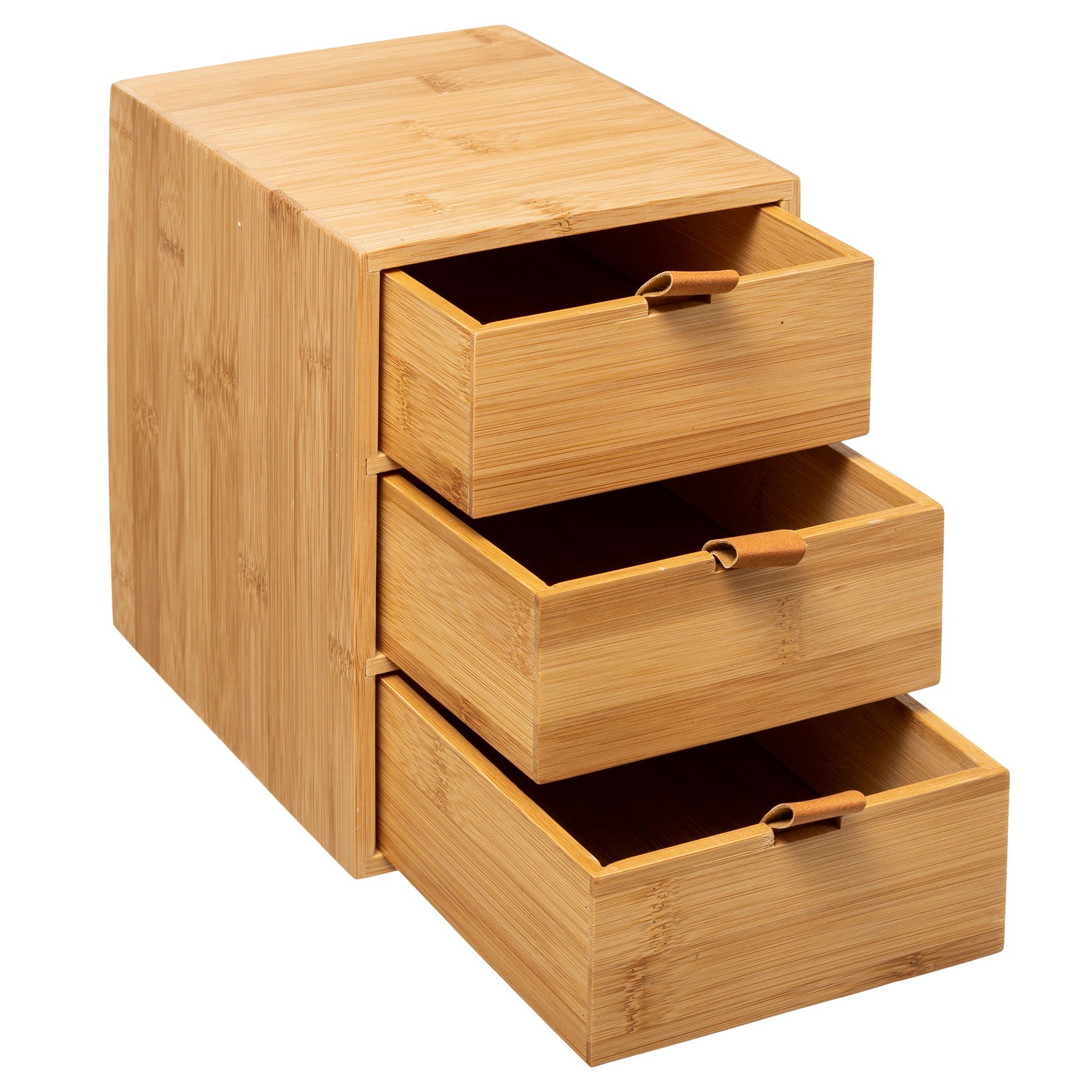 Boite bambou 3 tiroirs Sury Beige - Petit meuble de rangement - Eminza
