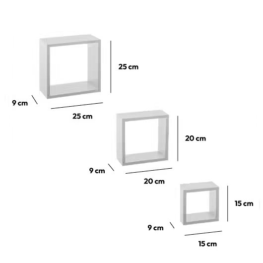 Lot de 3 étagères Cube Blanc Petit modèle - Décoration Murale - Eminza
