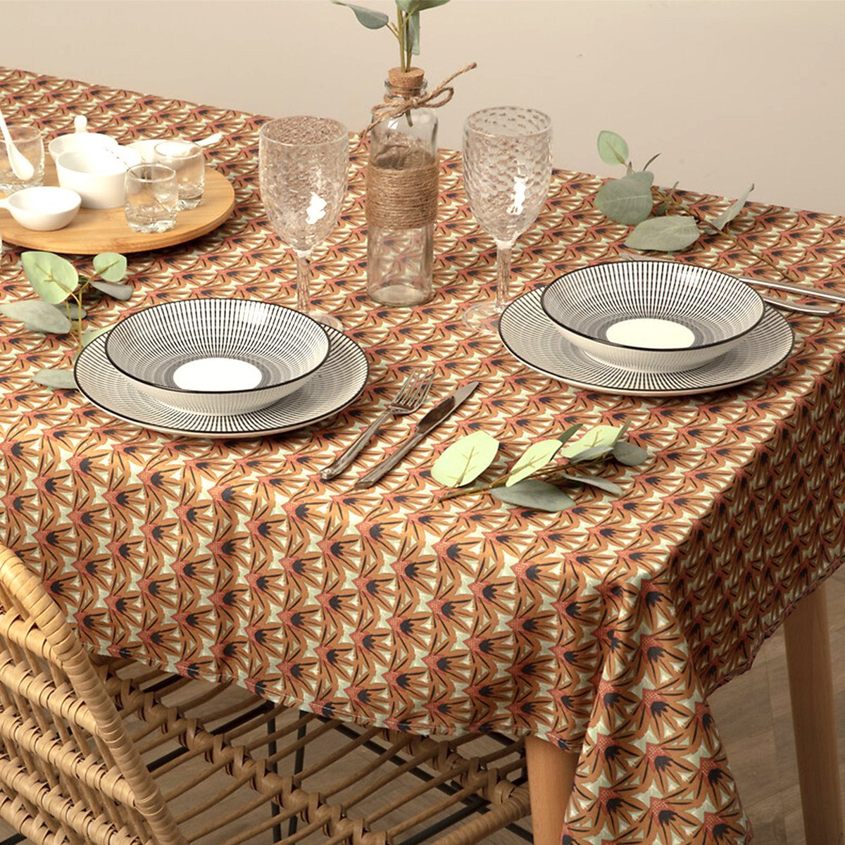 Nappe Rectangulaire 140x240 Cm - Design Moderne Peinture Abstraite - Polyester Anti-taches Lavable - Pour Fêtes, Mariages, Déco Salon