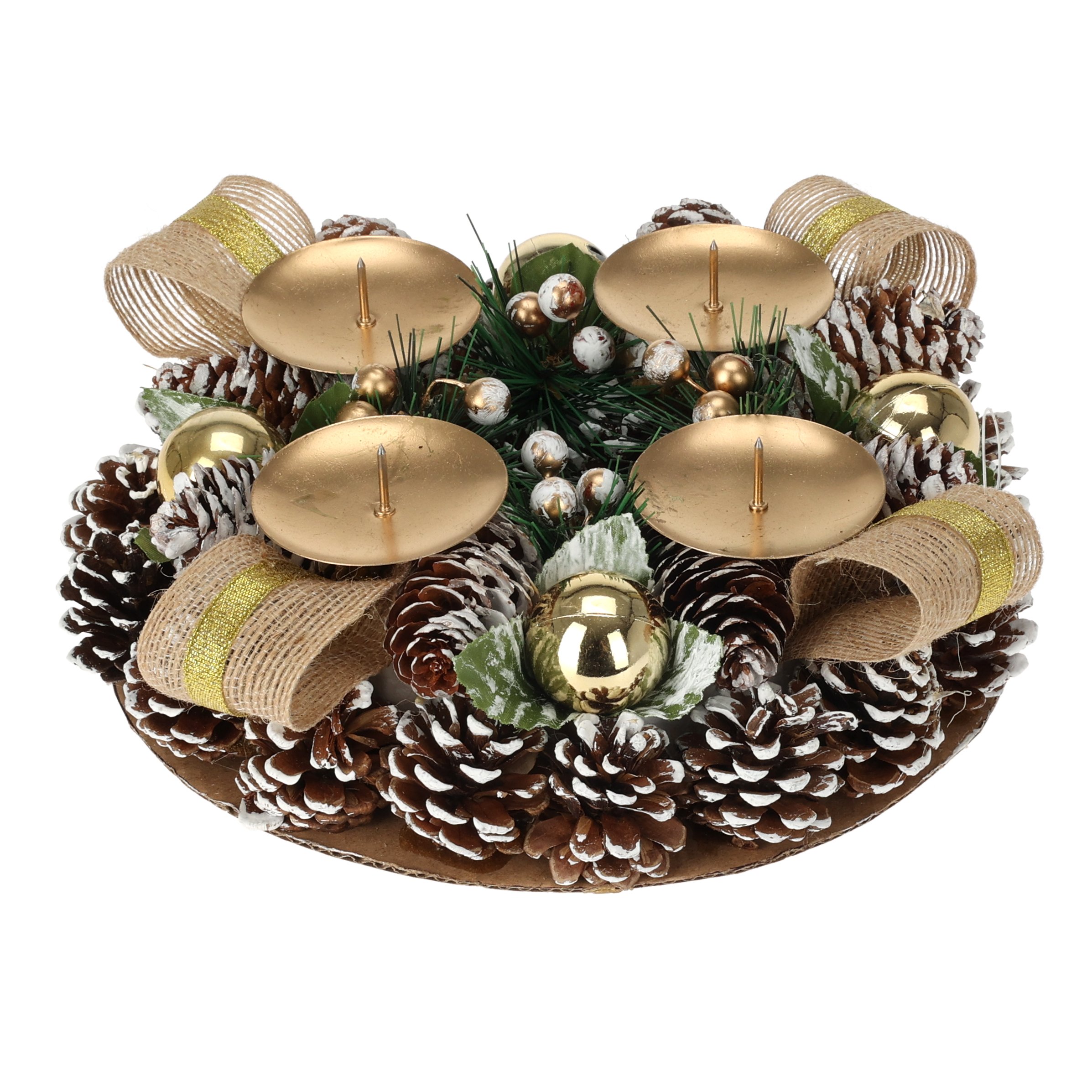 Couronne De L'Avent En Bois 35cm Blanc-gris - Décoration De Table De Noël Sans Bougies