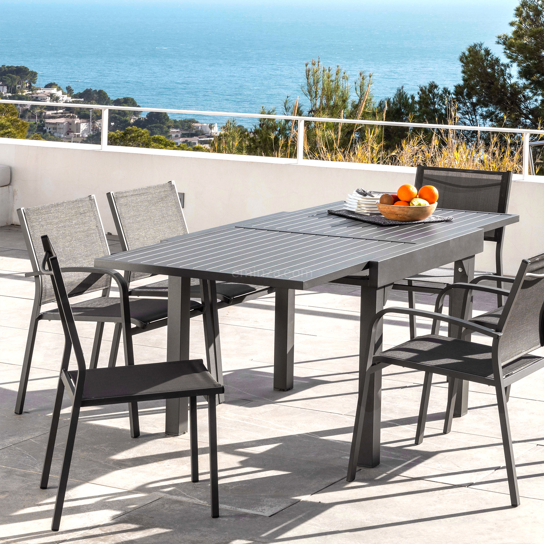 Tavolo da giardino allungabile 8 posti Alluminio Murano (180 x 90 cm) -  Grigio antracite - Salotto da giardino, tavoli e sedie - Eminza