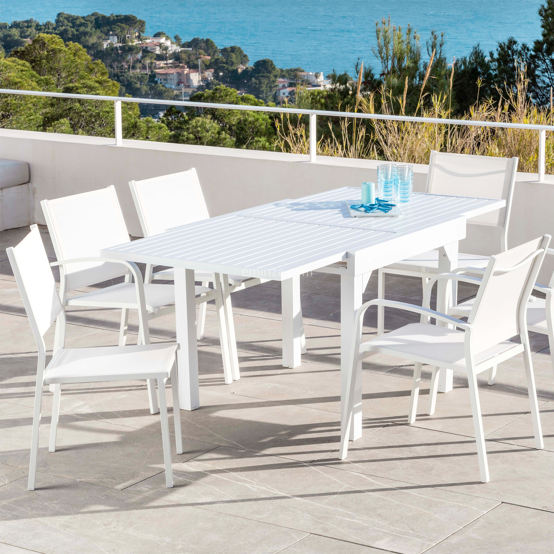 Mesa de jardín extensible Aluminio Murano (Hasta 8 pers.) - Blanco -  Conjuntos de jardín, mesa y sillas - Eminza