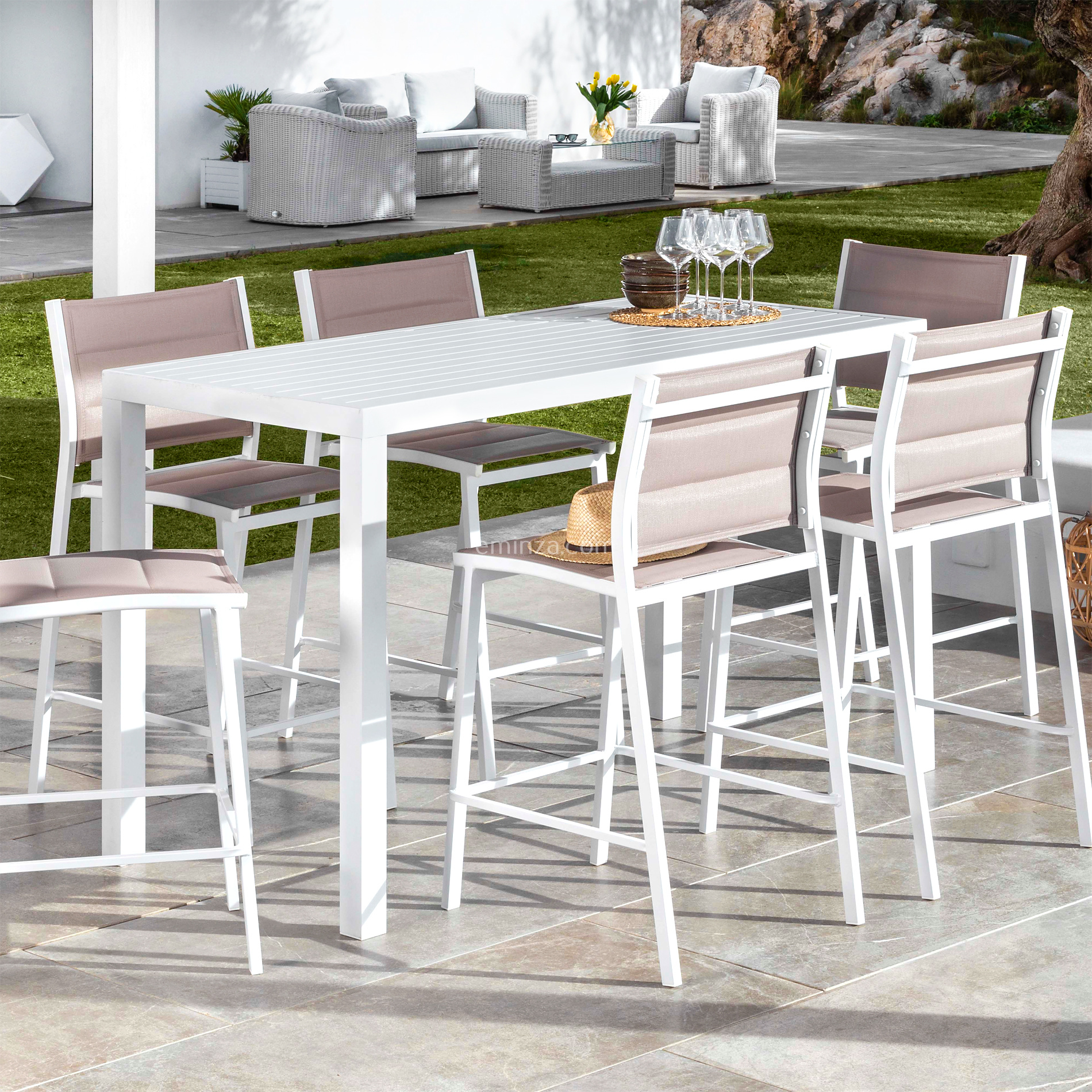 Tavolo alto bar Alluminio Murano - Bianco - Salotto da giardino, tavoli e  sedie - Eminza