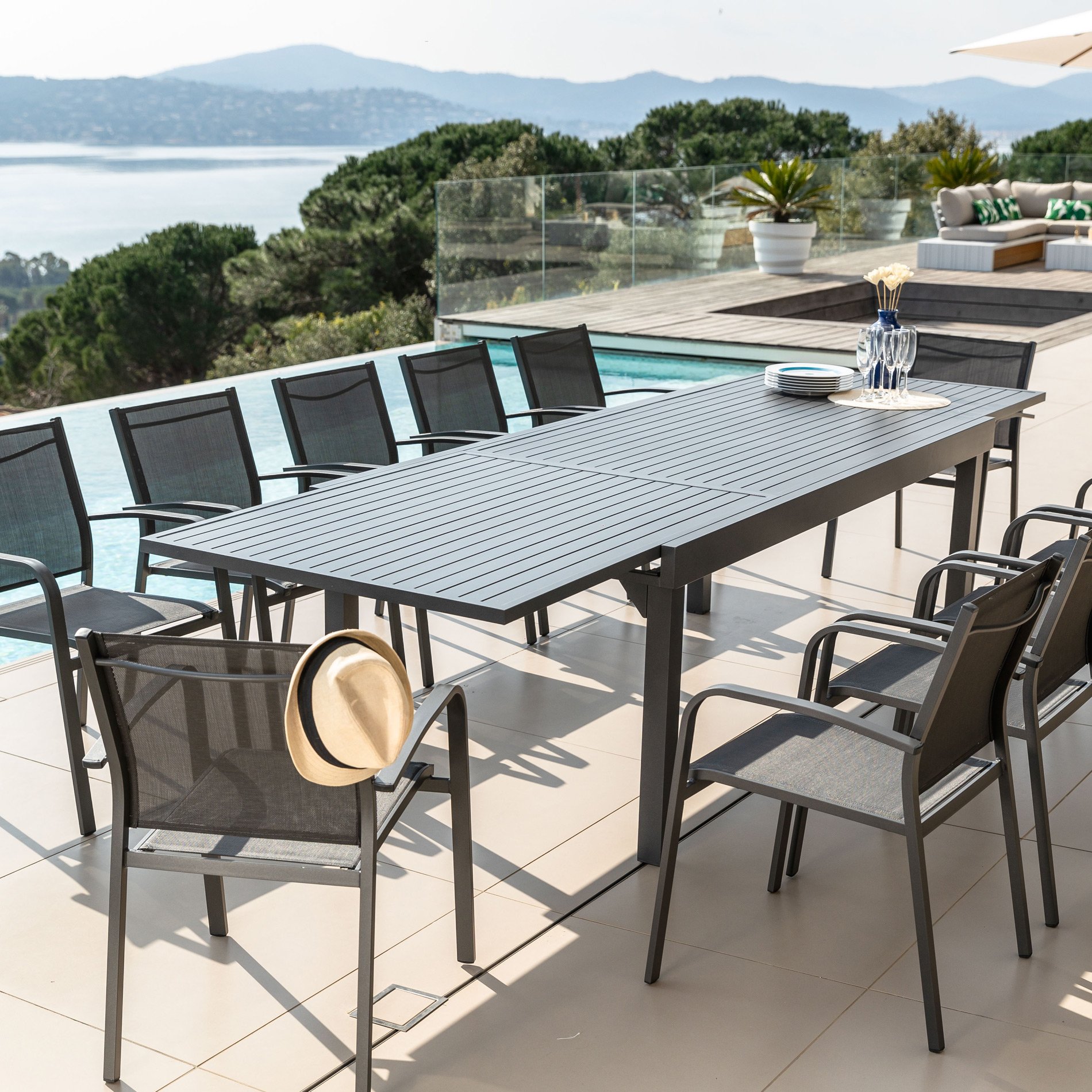 Tavolo da giardino rettangolare allungabile 12 posti Alluminio Murano (320  x 100 cm) - Grigio antracite