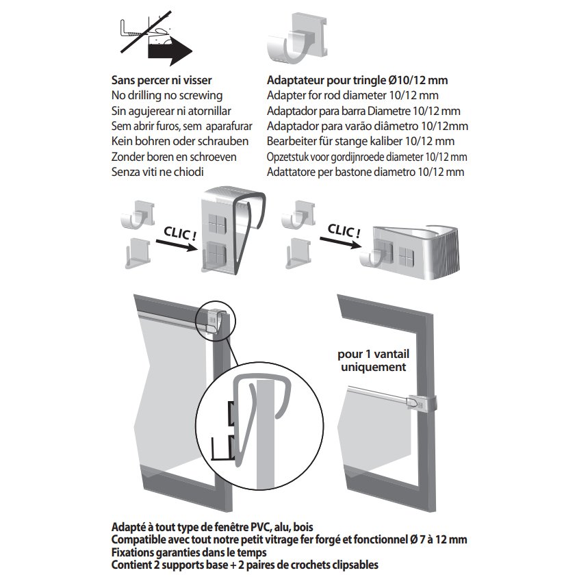 Lot de 2 supports Fix'vit (L180 - D20 mm) Argent - Accessoire et tringle  rideau - Eminza