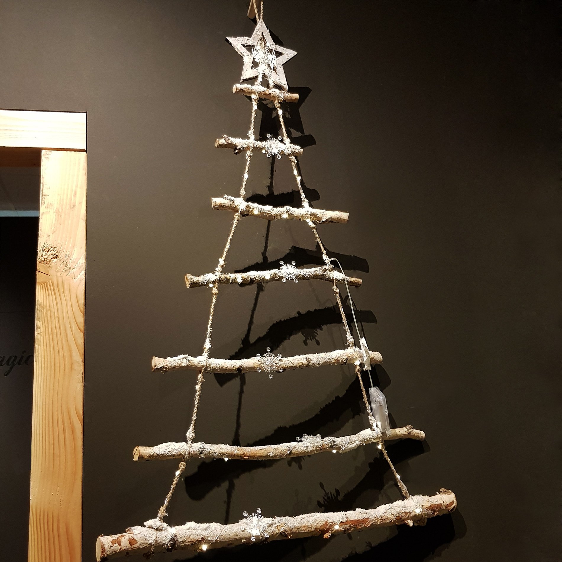 Abete rami illuminati in legno a pile Bianco caldo - Addobbi natalizi per  la casa - Eminza