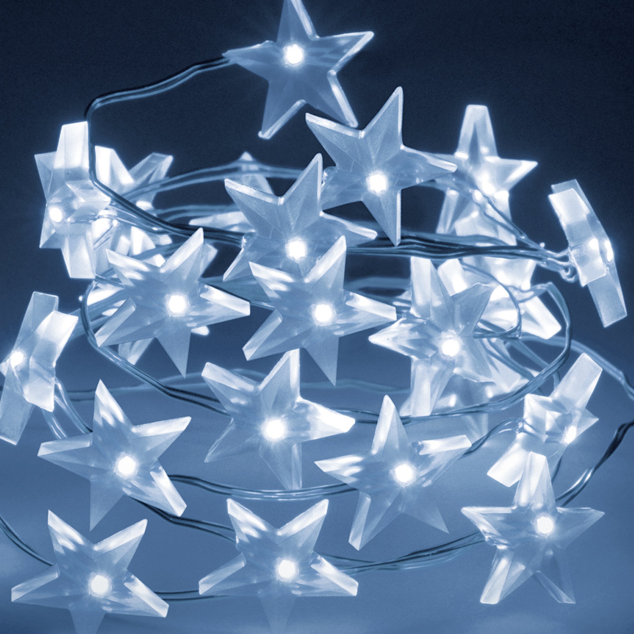 Guirlande 10 étoiles LED blanc froid à piles - 30CM