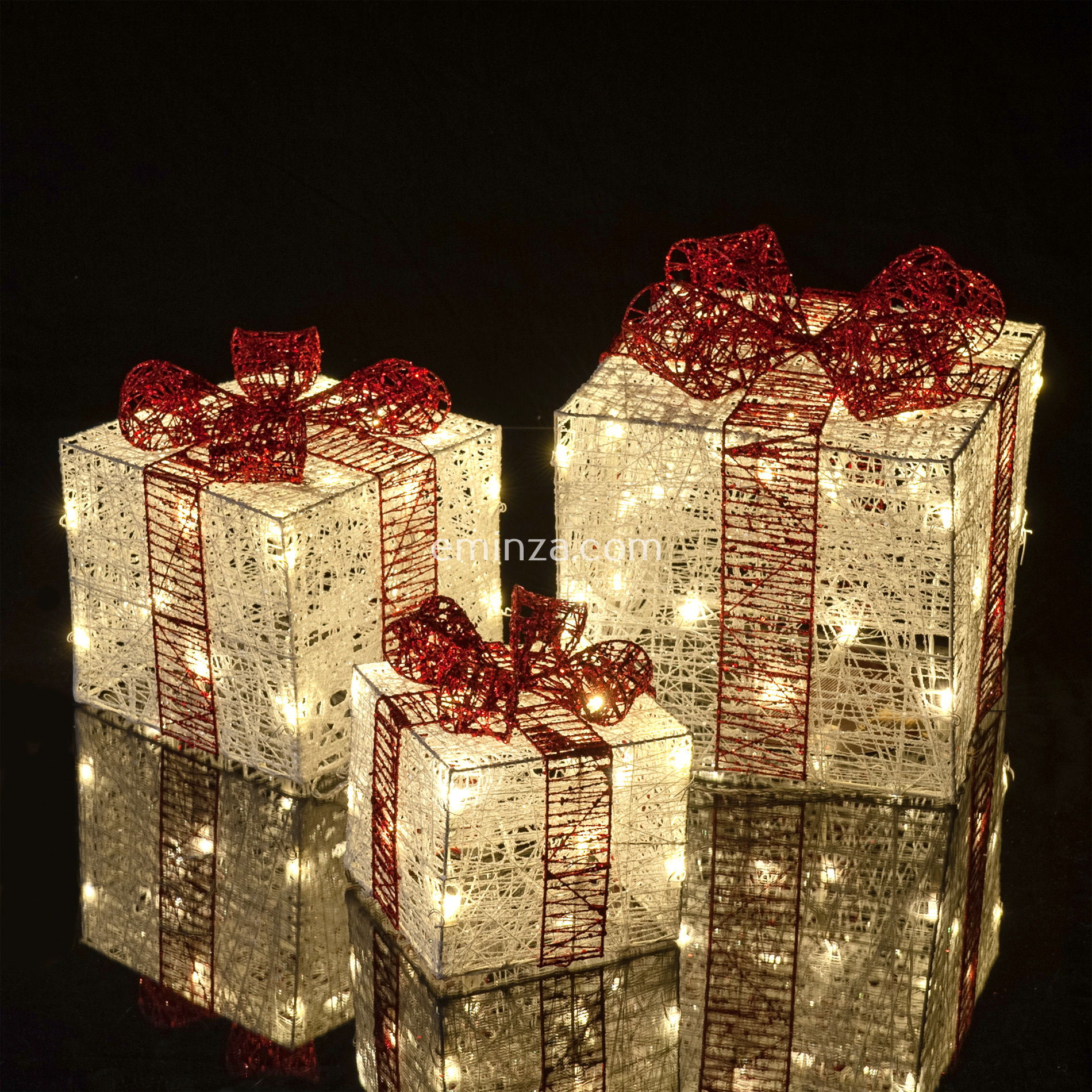 lot de 3 cadeaux rouge à piles lumineux Blanc chaud 30 LED - Déco de Noël  pour la maison - Eminza