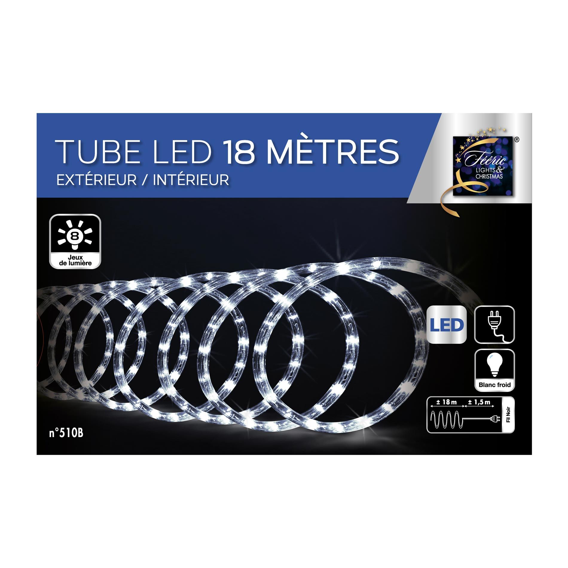 Tube lumineux 18 m Blanc froid 324 LED - Décoration lumineuse - Eminza