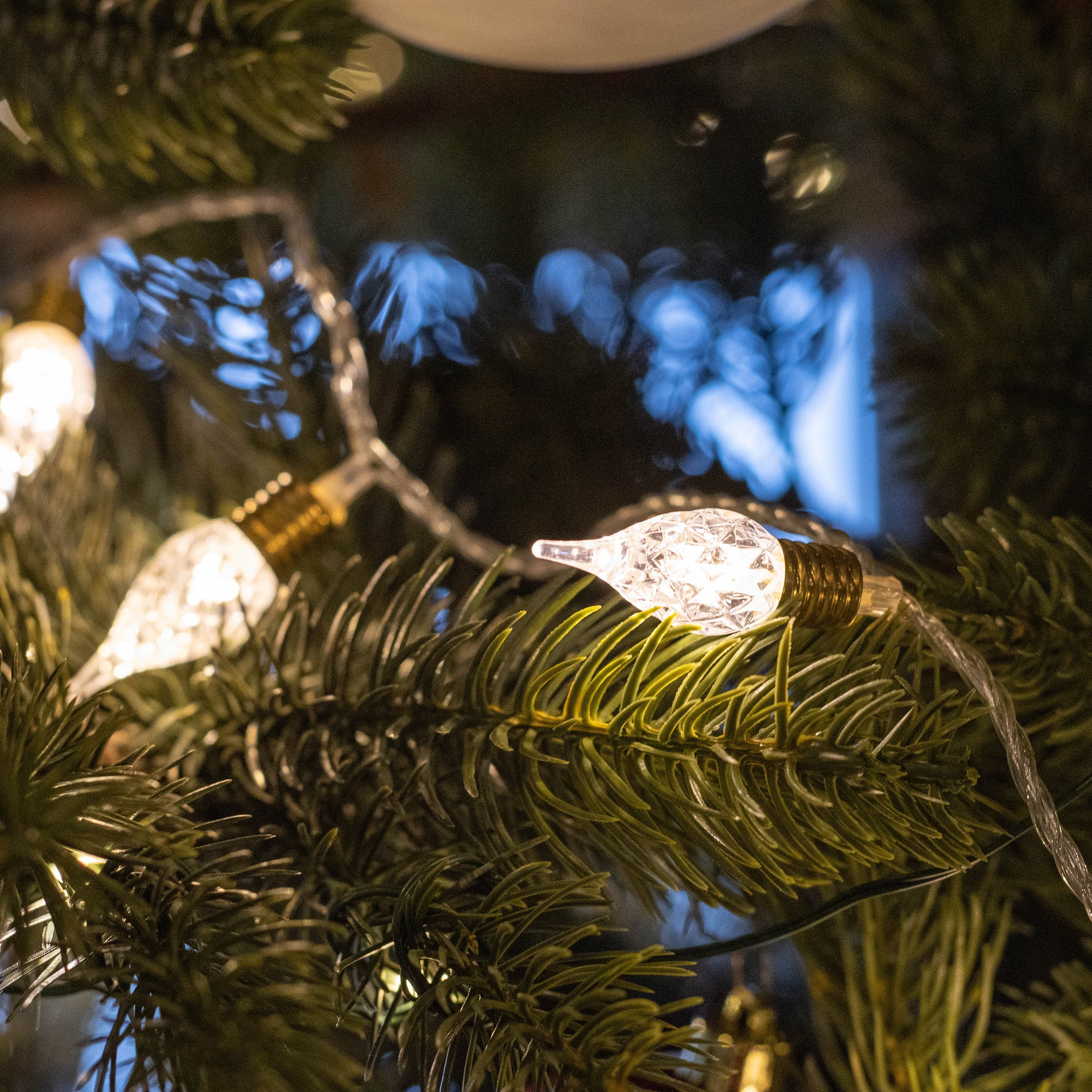 Guirlande Lumineuse Noël Ronde à 120 LED - Blanc Chaud, 2,9 M, USB, Avec Décorations, Pour Sapin, Fenêtre, Maison