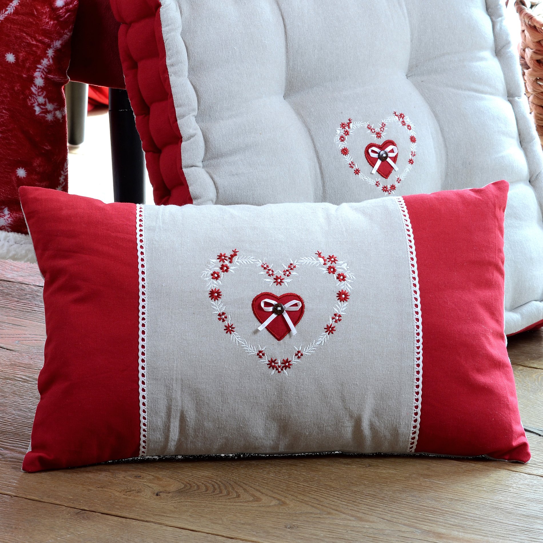 Cuscino rettangolare Pauline cœur Rosso - Tessuto decorativo - Eminza