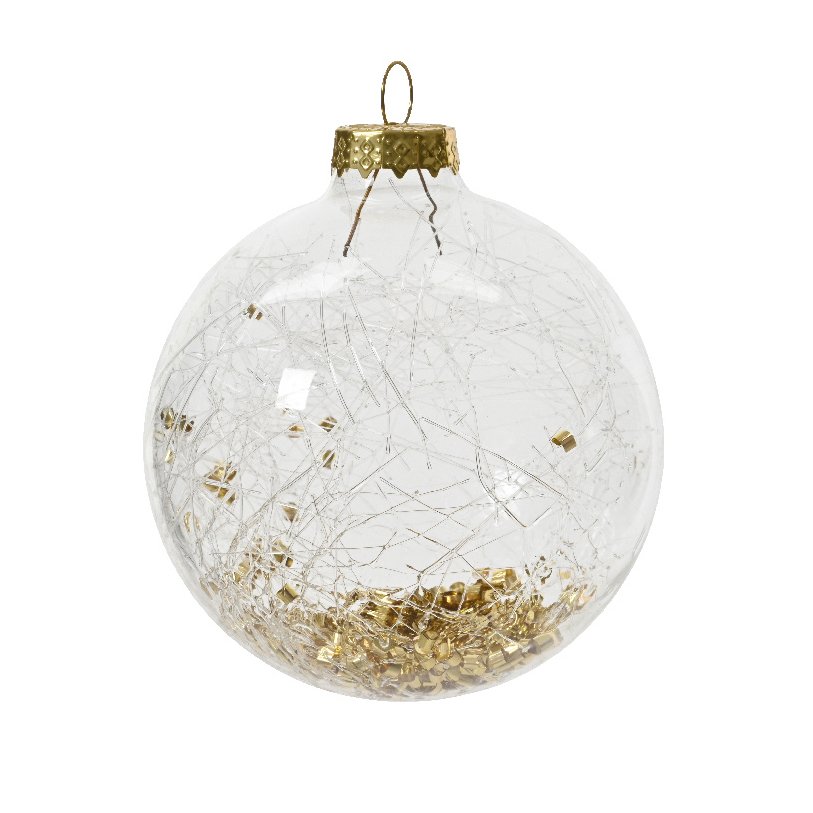 Cadeau emballé dans du papier d'aluminium doré et des boules de noël.  Décoration de Noël isolée sur fond blanc Photo Stock - Alamy