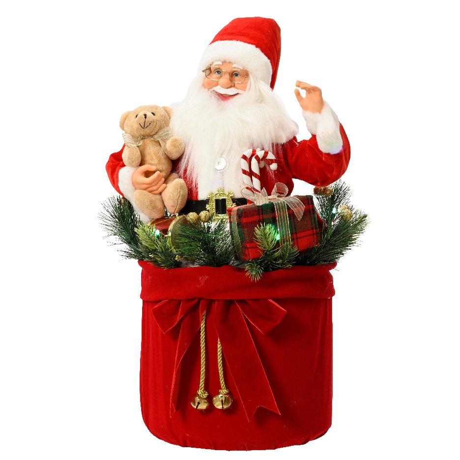 Père Noël Animé Musical - Chante "Jingle Bell Rock", Visage LED, Danse, Piles 3xAA, Décoration Noël Intérieure