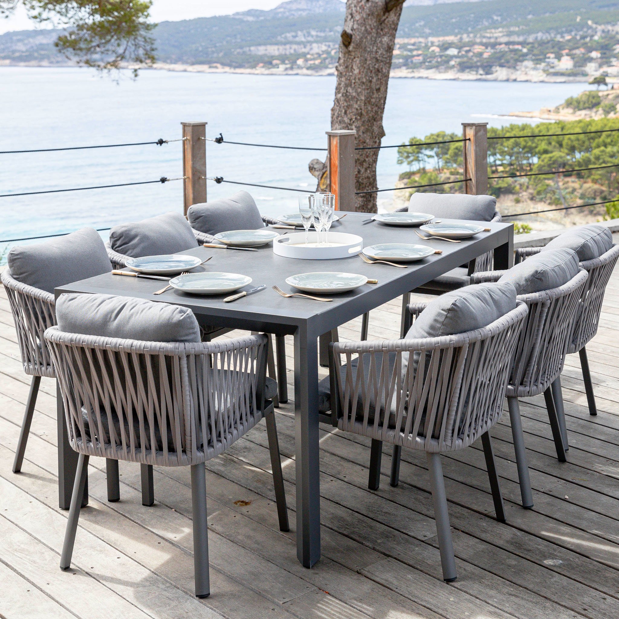 Gartentisch ausziehbar Aluminium Amalfi (bis - Eminza & 12 - Gartenmöbel Loungemöbel x cm 300 - zu 96 Anthrazitgrau Pers.) 
