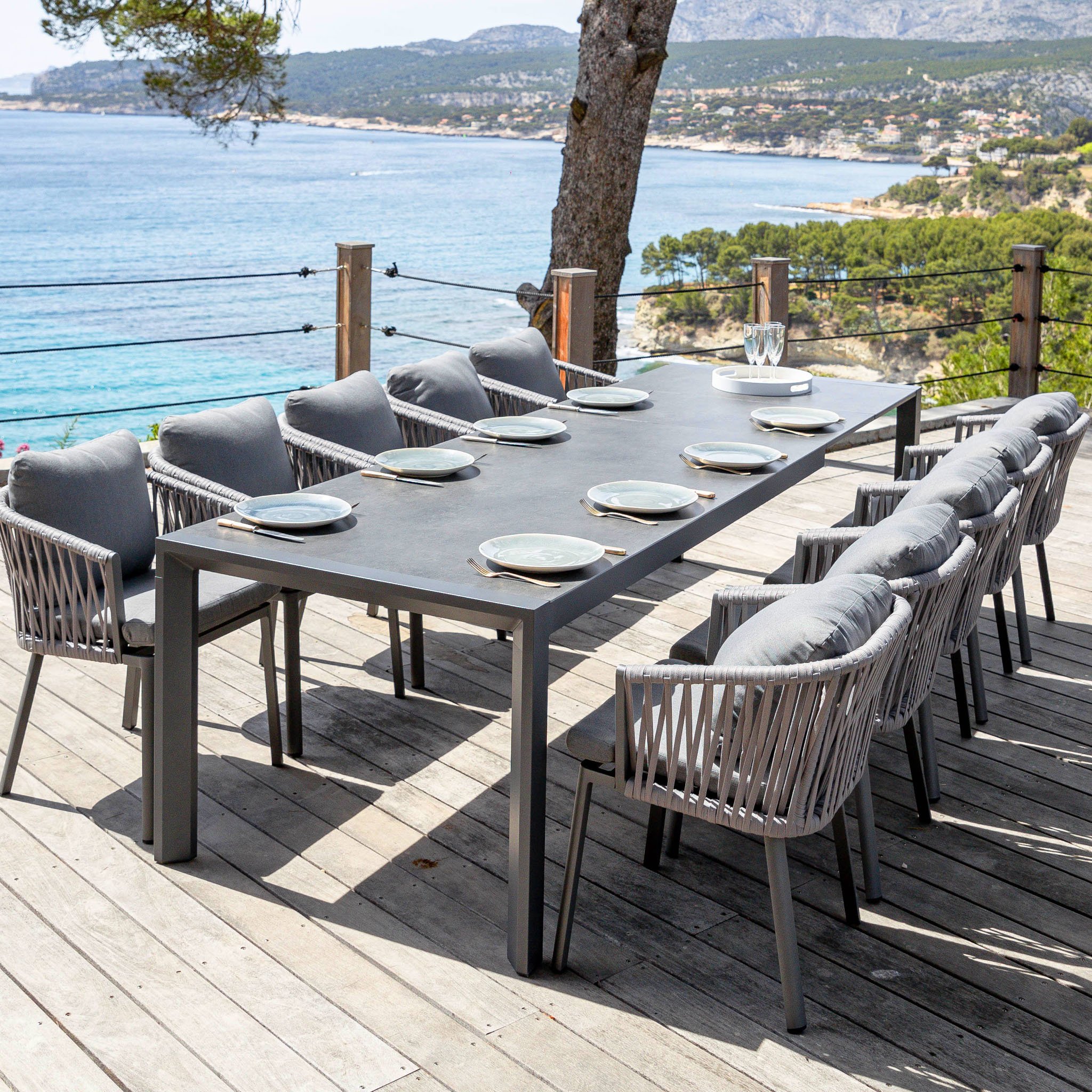 Gartentisch ausziehbar Aluminium Amalfi 96 cm 12 Pers.) Eminza Anthrazitgrau Gartenmöbel - - 300 Loungemöbel (bis zu - - & x
