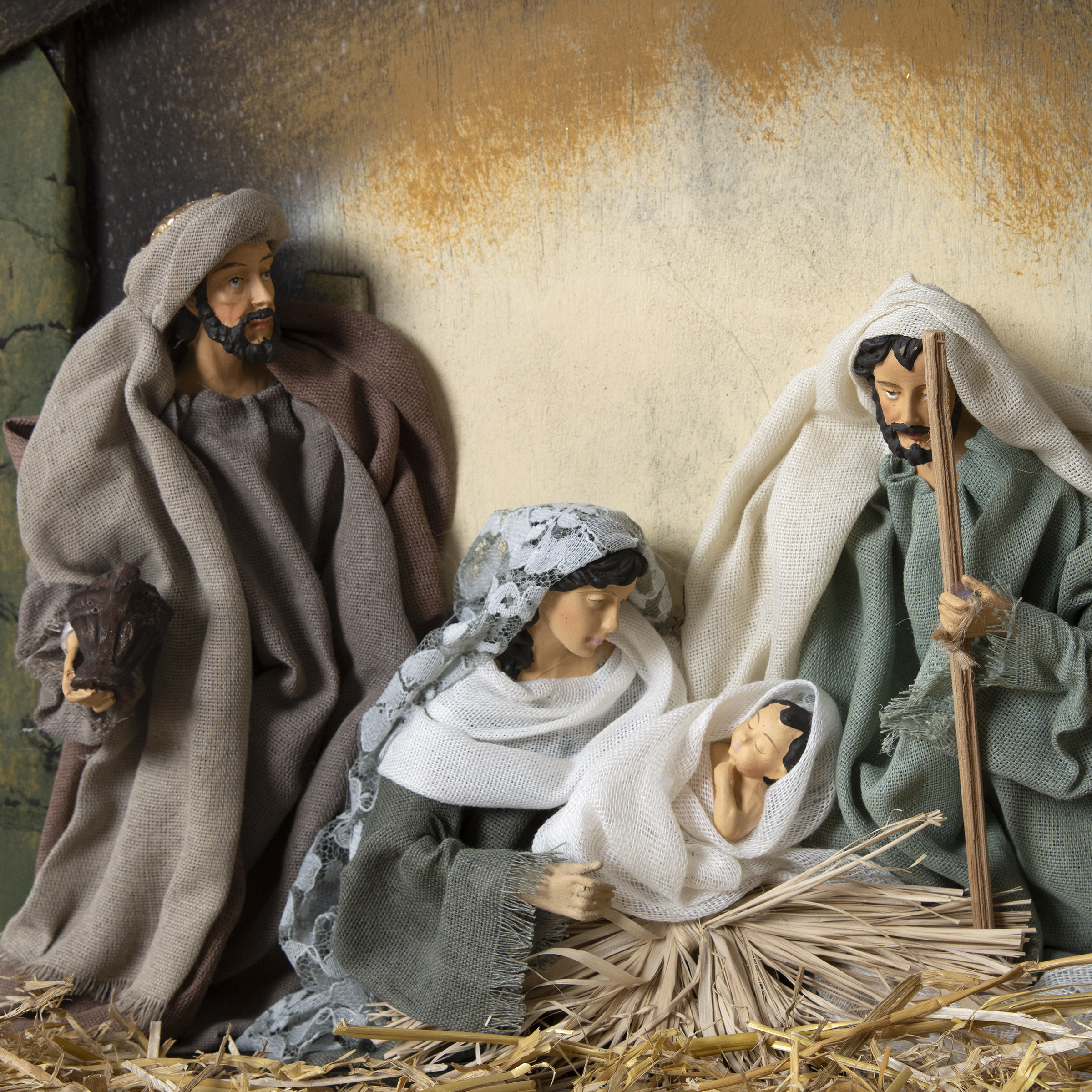 Noël Crèche Scène Avec Figurines Nouveau-né Jésus Mary Joseph