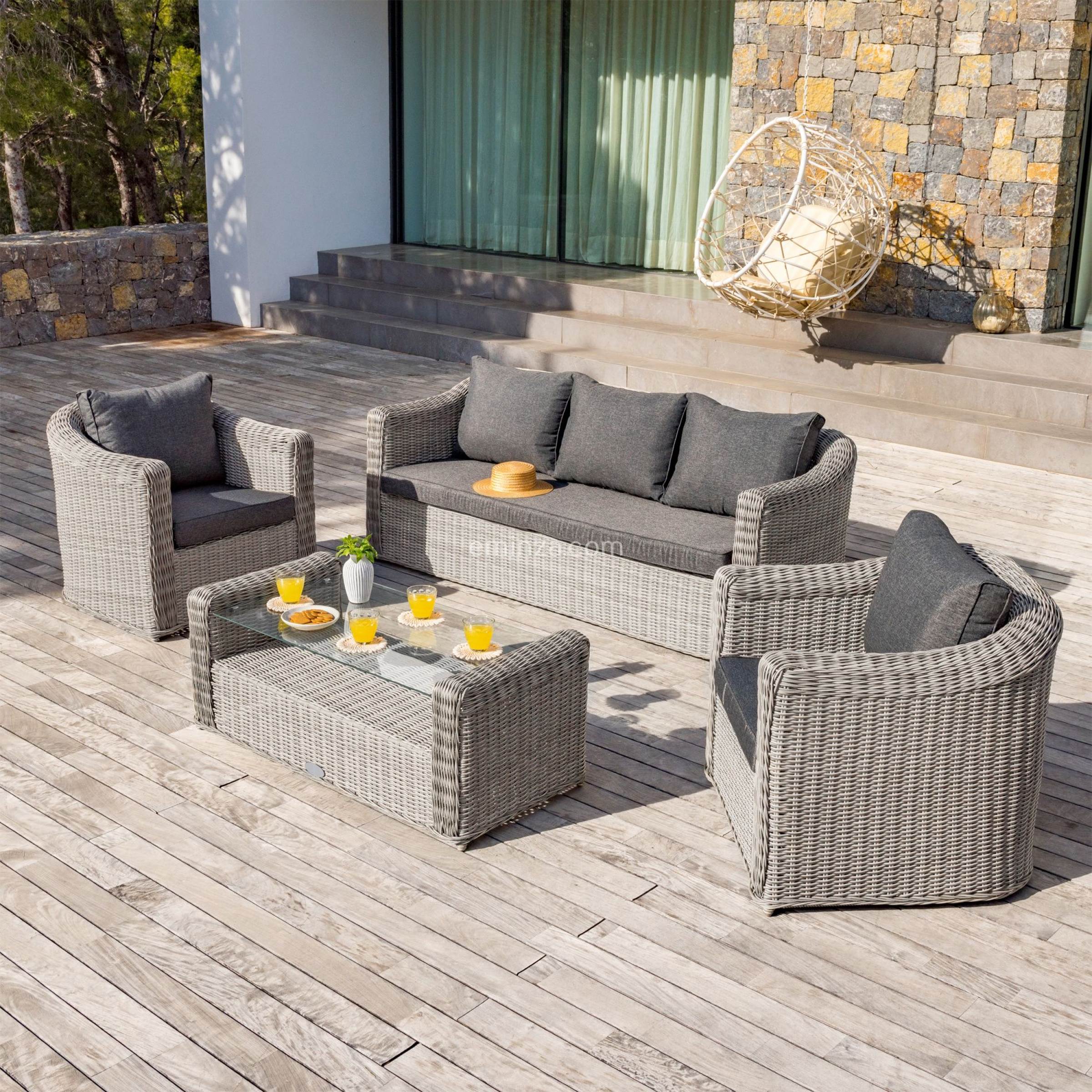 Salon De Jardin En R sine Tress e 5 Places 4 Pcs Calvi Gris Et Gris 