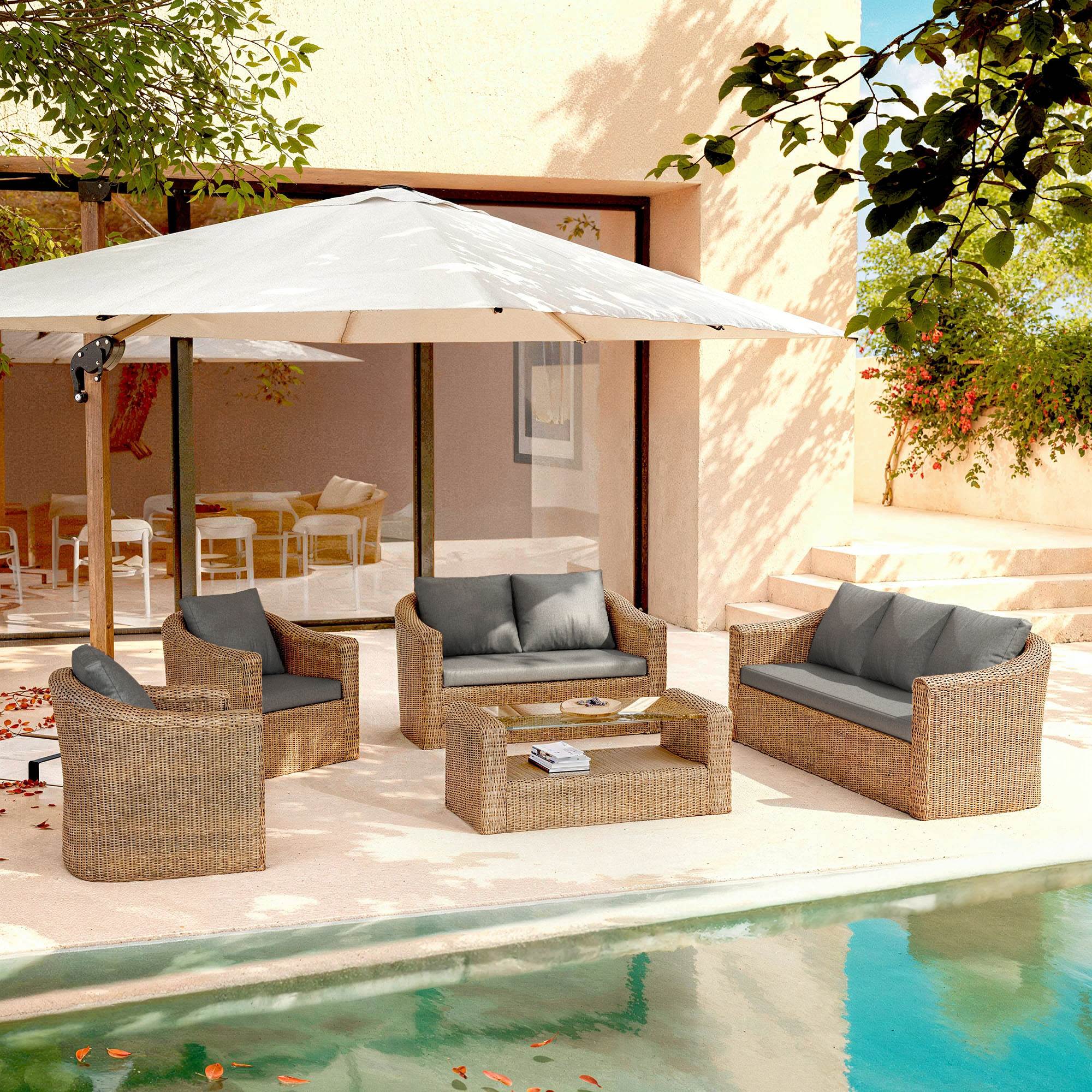 Salon De Jardin En R sine Tress e 7 Places 5 Pcs Calvi Sepia Et Gris 