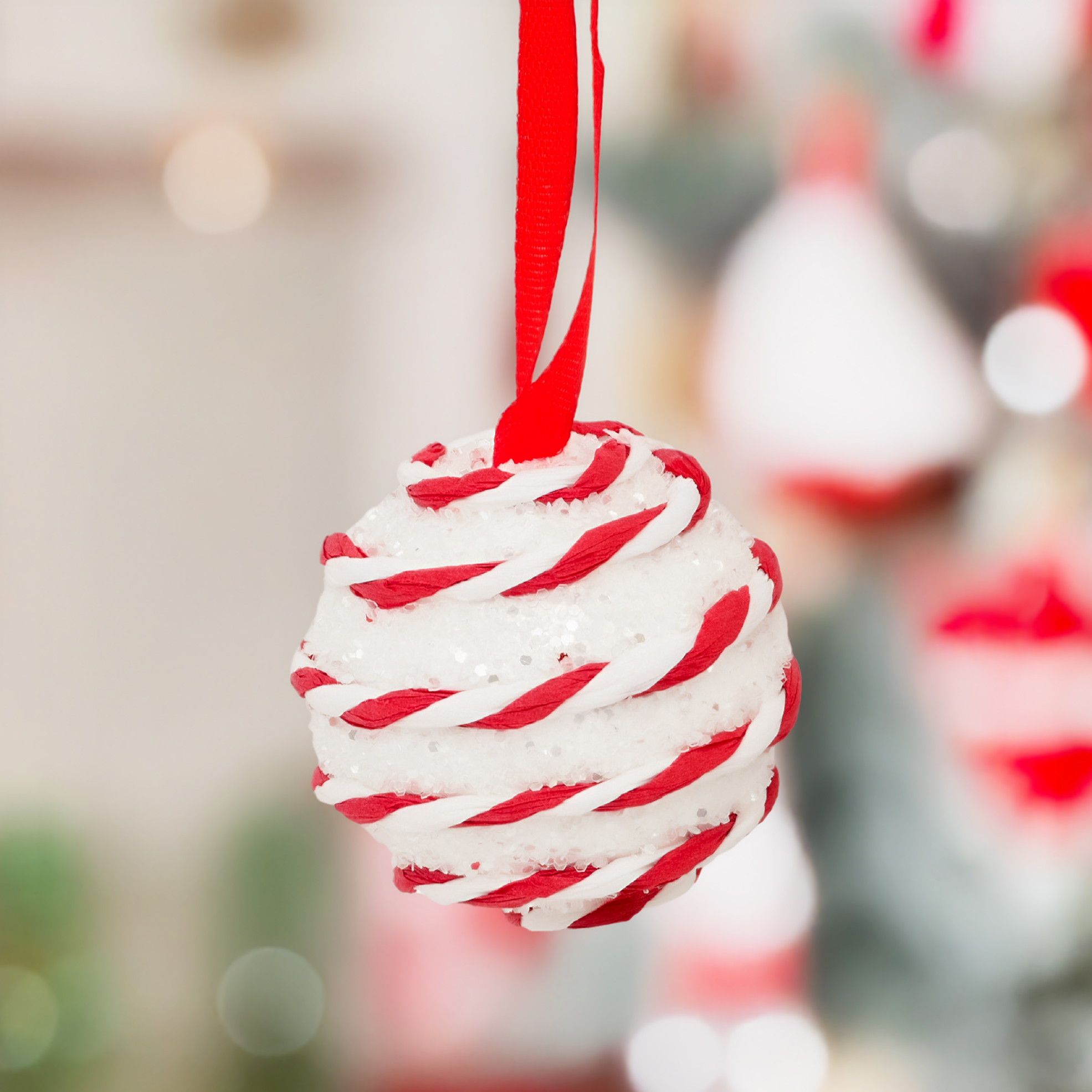22er Set Weihnachtskugeln Gestreift Fantasie Rot und Weiß - Baumschmuck & Kugeln