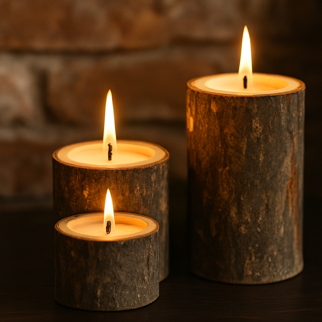 Lot De 12 Bougeoirs En Bois Naturel - Rondins Avec écorce, Pour Bougies Chauffe-plat (trou 4cm), Décoration Rustique Table Noël, Mariage